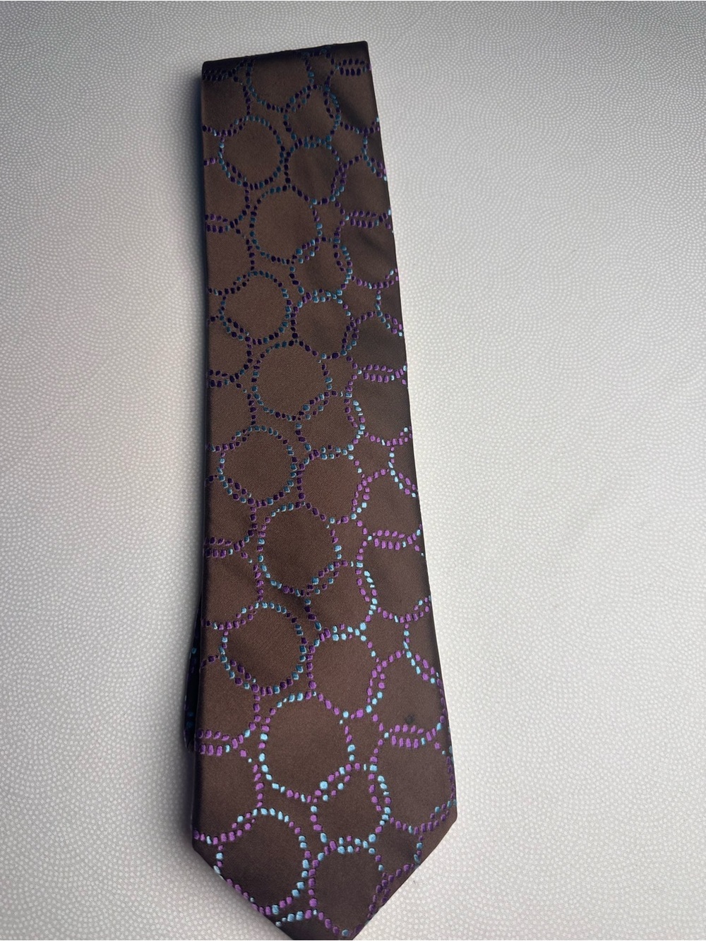 Chelsea by Robert Talbott Brown Silk Tie Purple Blue Circle Geometric USA - Picture 6 of 7